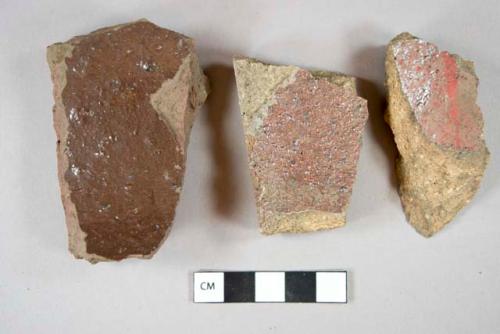 Ceramic, architectural, drainage pipe, brown (5) and red (2) glaze, fragments