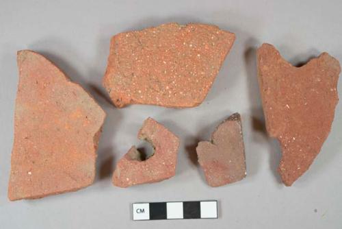 Ceramic, architectural, roof tile, one fragment with hole, fragments