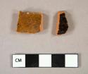 Ceramic earthenware, redware, brown lead-glazed (1), Jackfield-type (1), body sherds