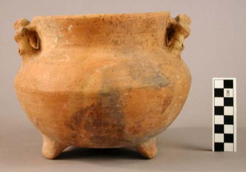 3-legged pottery vessel - effigy handles