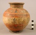 Pottery jar, red, black ornamentation extending to lower zone