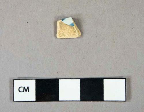 Ceramic, coarse earthenware, blue painted tin glaze body sherd