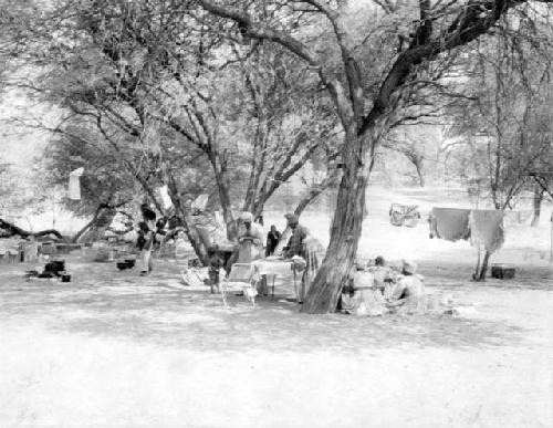 People sitting in the expedition camp