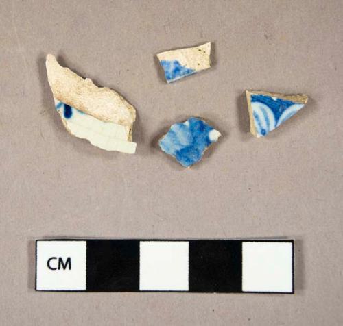 Ceramic, refined earthenware, blue transfer print pearlware body and rim sherds