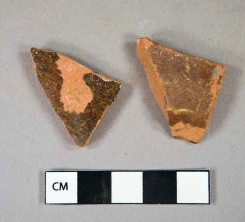 Ceramic, earthenware, redware, lead glazed, body sherds