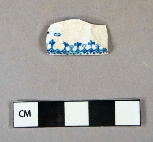 Ceramic, earthenware, whiteware, blue and white transfer print, rim sherd