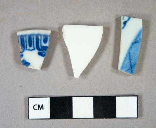 Ceramic, porcelain, blue transfer-print body and rim sherds