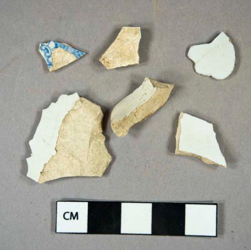 Ceramic, refined earthenware, blue transfer-print whiteware body and rim sherds