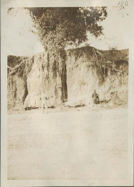 Katz and Katabasi in front of sandy bluffs on the shore of the Chari River