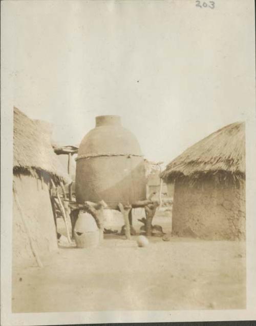 Grain storage pots on platforms