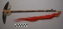 Yankton Sioux ceremonial staff. Fixed head made from 2 bison horns w/ rattle