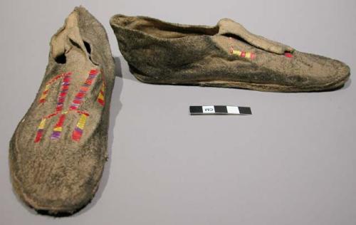 Pair of moccasins--child's or woman's; skin with rawhide soles