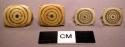 Ear pendants blackened, incised, concentric circle motif