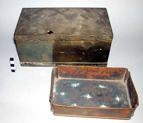 Square brass box with tray