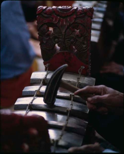 Closeup of gamelan being played