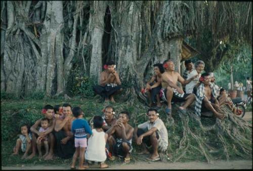 Ketjak dancers sitting under a tree