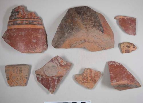 11 straight rim vase body sherds - Ulua polychrome