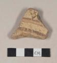 Coarse red bodied earthenware body sherd, with buff slip and red slipped stripes