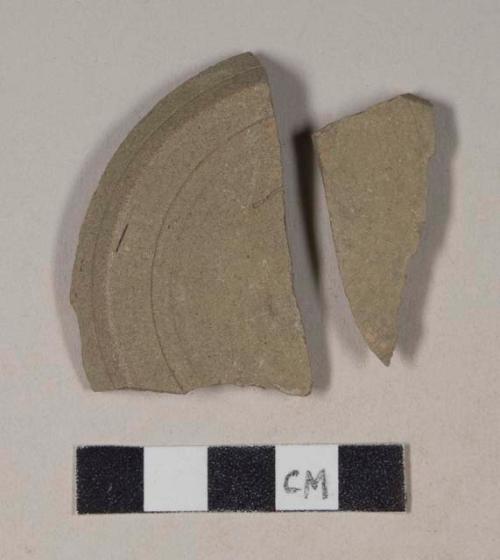 Gray bodied earthenware base sherds, unslipped, wheel thrown