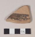 Red bodied earthenware body sherd, with brown slipped stripes