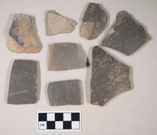 Gray bodied earthenware body sherds, wheel thrown, unslipped