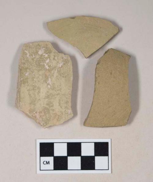 Green bodied earthenware body sherds, unslipped, wheel thrown