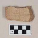 Coarse red bodied earthenware body sherd, with buff slip, molded; crossmends with 39-18-60/21854