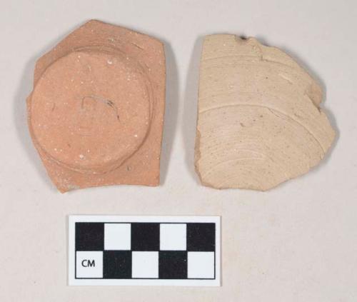 Red bodied earthenware base sherds, unslipped, wheel thrown