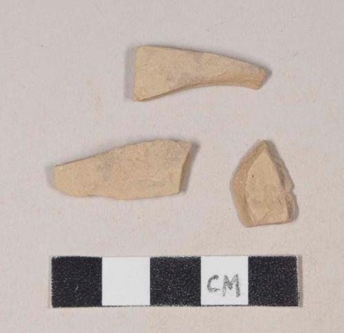 Buff bodied earthenware body sherds, unslipped, wheel thrown; two sherds crossmend