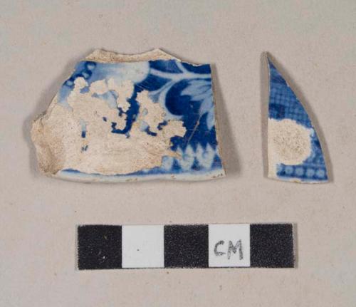 Blue transfer printed pearlware rim sherds