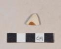 Cream-colored refined earthenware body sherd with brown hand painted decoration