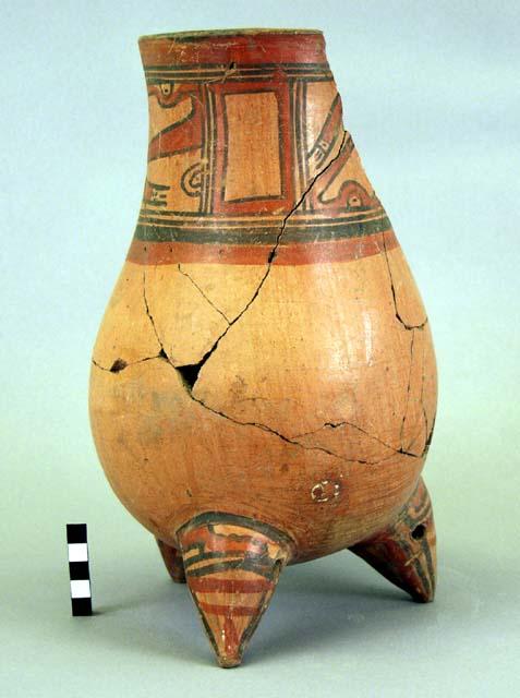 Jicote polychrome pottery tripod jar - broken