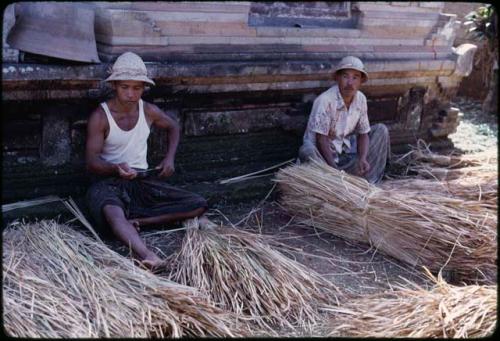 Preparing thatch for roof