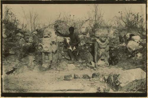 Stone figures of happy life and sad death, possibly in Dzekilna