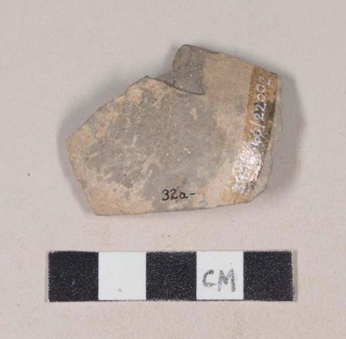 Gray bodied earthenware body sherd, unslipped, wheel thrown