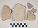 Coarse green bodied earthenware body sherds, with buff slip; five sherds crossmend