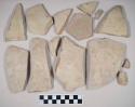 Coarse red bodied earthenware body sherds, with buff slip; two sherds crossmend; two sherds crossmend; two sherds crossmend