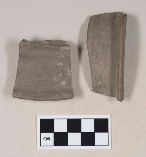 Gray bodied earthenware rim sherds, unslipped, wheel thrown