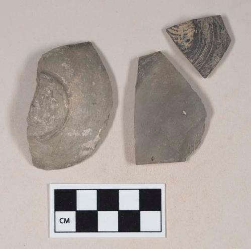 Gray bodied earthenware base sherds, unslipped, wheel thrown