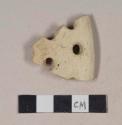 Coarse buff bodied earthenware rim sherd, with buff slip and pierced holes