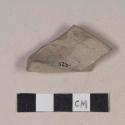 Gray bodied earthenware rim sherd, unslipped, wheel thrown