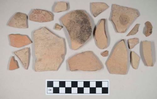 Red bodied earthenware body sherds, unslipped; four sherds crossmend