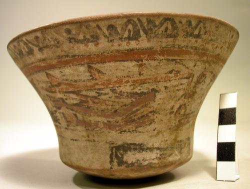 Bowl painted in polychrome with feline "anthropomorphic mythical beings"