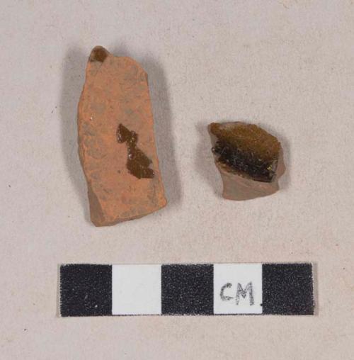 Undecorated, lead glazed redware base sherds