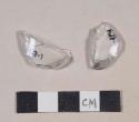 Colorless glass bottle base fragments; two fragments crossmend with 987-22-10/109923 and 987-22-10/109924