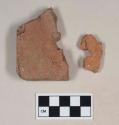 Redware roof tile fragments, with nail holes