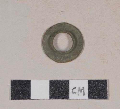 Unidentified copper alloy hardware piece; round, with external threads