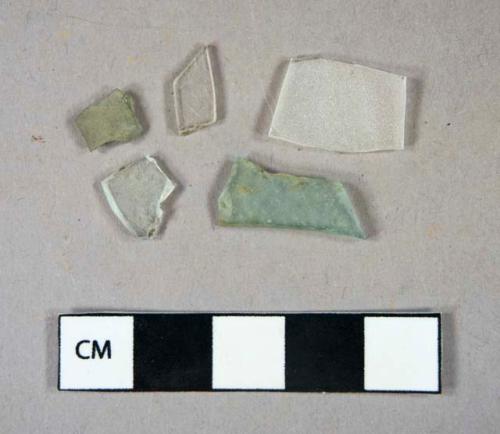 Glass, curved and flat, aqua, clear and opague, body fragments