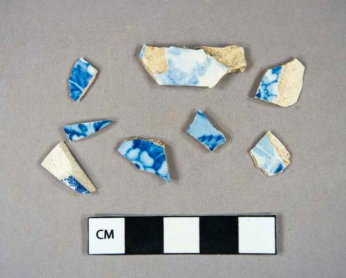 Ceramic, earthenware, pearlware, blue and white transfer print, body sherds