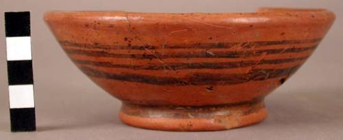 Mora black on red pottery bowl, ring base - broken